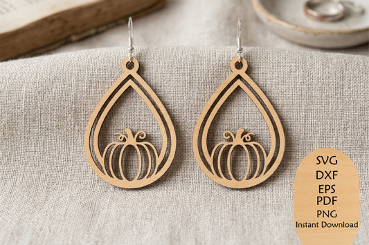 Pumpkin Teardrop Earrings Laser Cut SVG