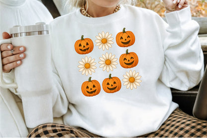 Cute Pumpkin Flower Watercolor Halloween Clipart PNG Bundle