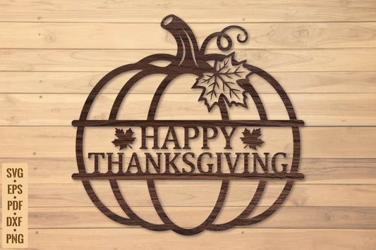 Happy Thanksgiving Pumpkin Wall Sign Laser Cut SVG, Fall Pumpkin Door Hanger Cut File, Autumn Decor