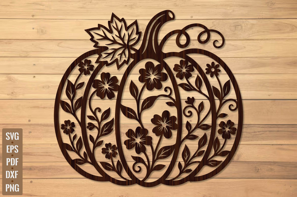 Floral Pumpkin Fall Wall Sign Laser Cut SVG, Flower Pumpkin Cut File, Autumn Home Decor
