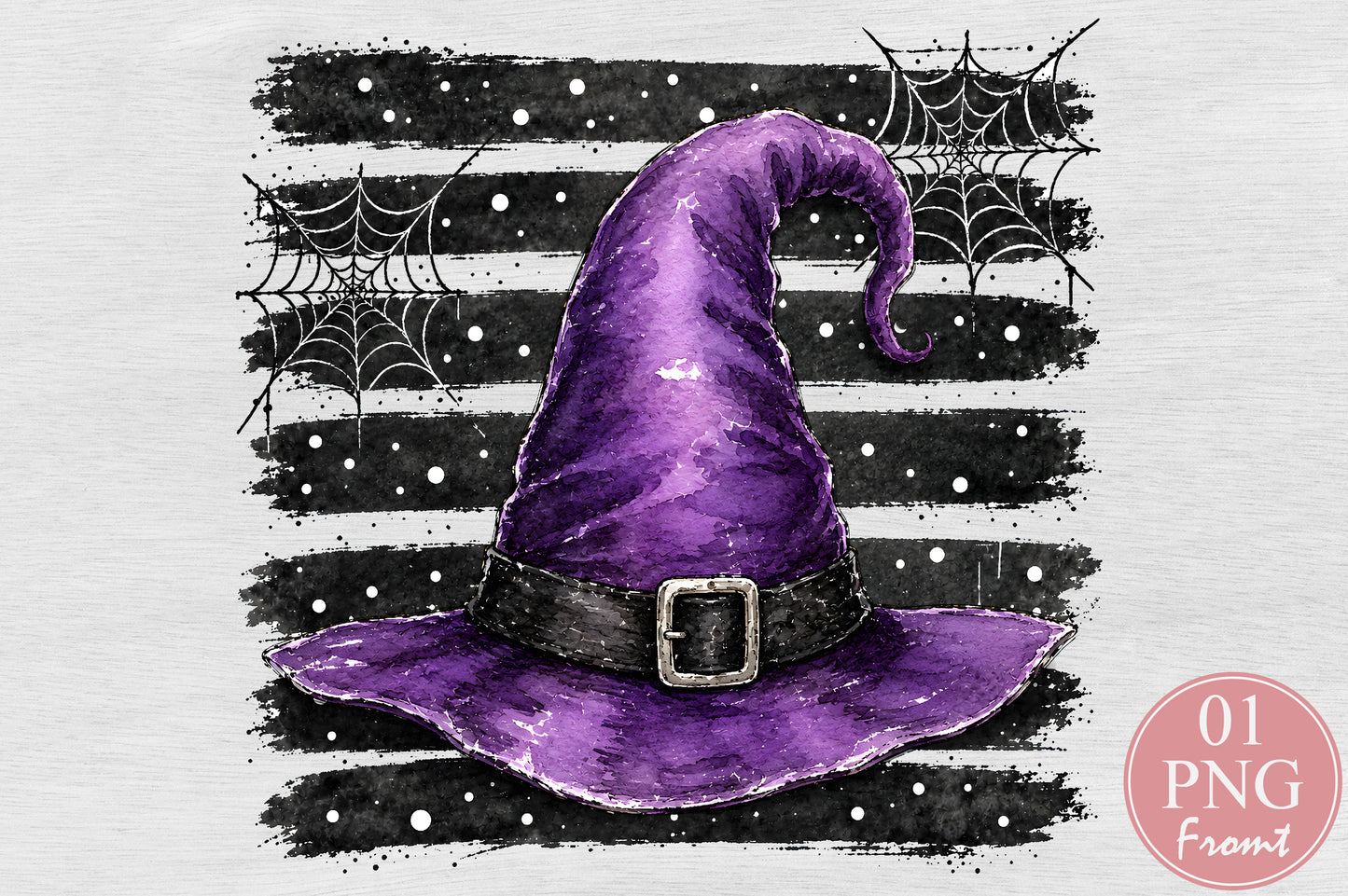 Purple Witch Hat Halloween PNG Spooky Witch Hat Spider Web Sublimation Design