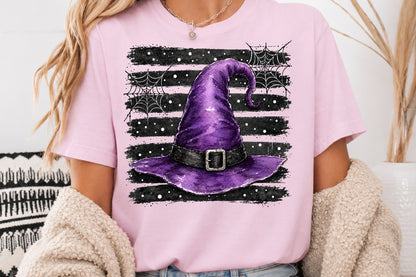 Purple Witch Hat Halloween PNG Spooky Witch Hat Spider Web Sublimation Design