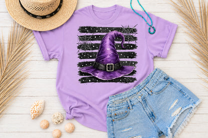 Purple Witch Hat Halloween PNG Spooky Witch Hat Spider Web Sublimation Design