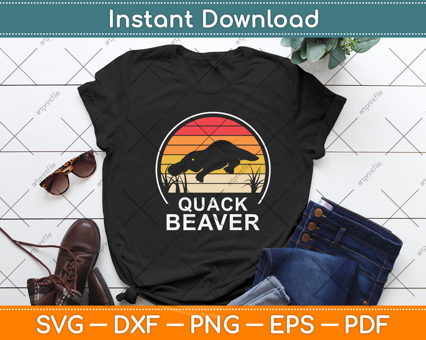 Quack Beaver Vintage Lover Svg Png Dxf Digital Cutting File