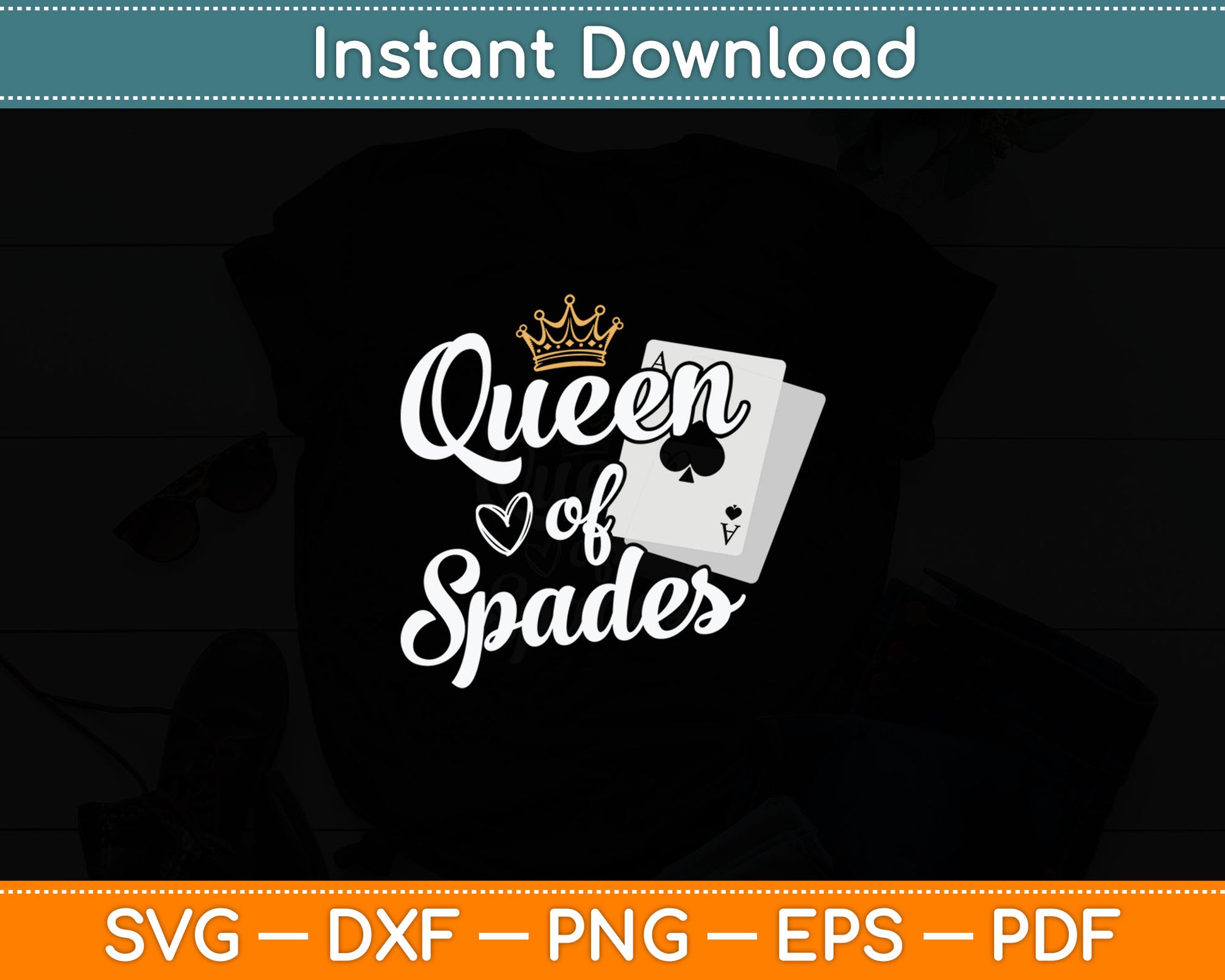 Queen of Spades Casino Card Game Poker Player Gift Svg Digital Cutting File