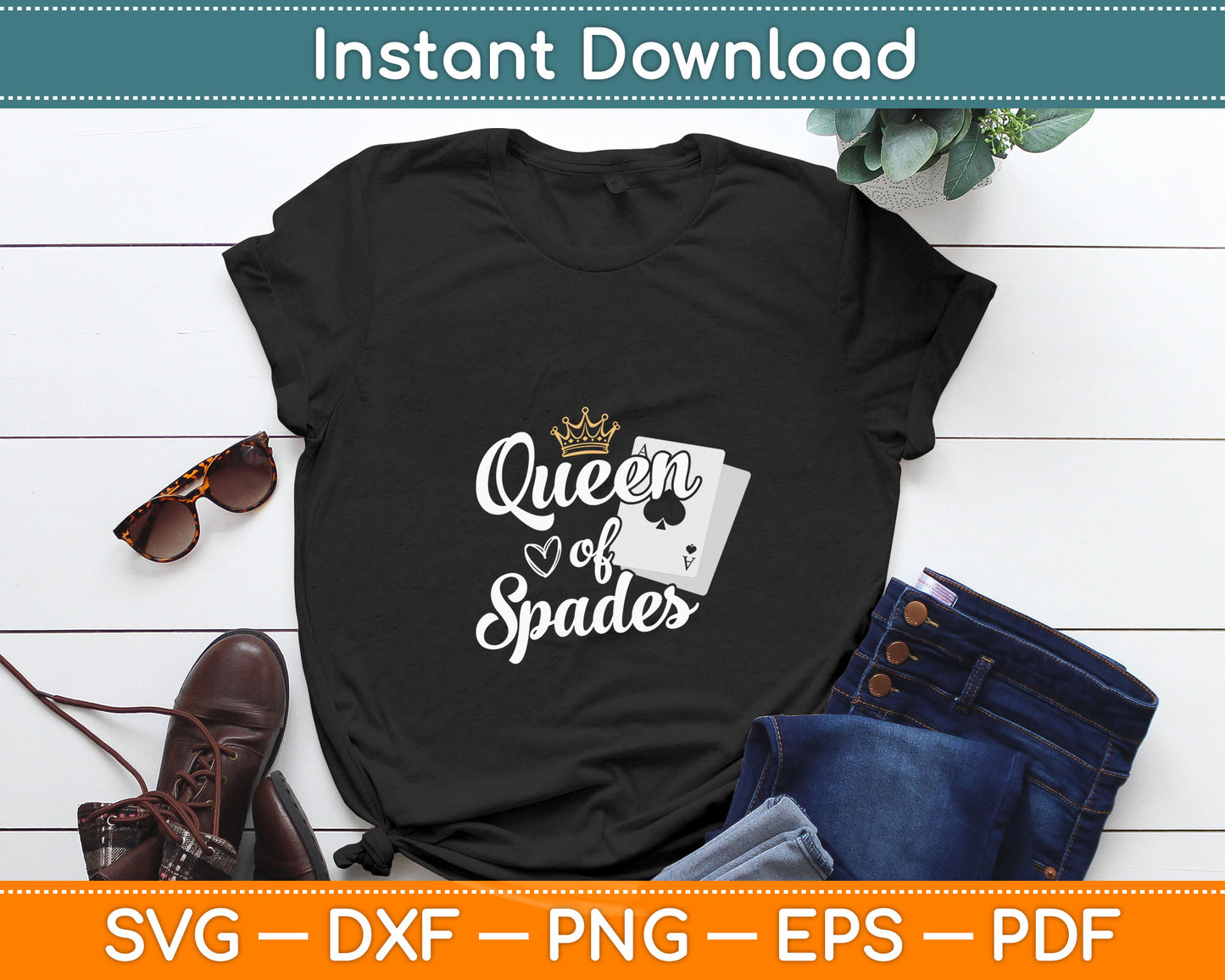 Queen of Spades Casino Card Game Poker Player Gift Svg Digital Cutting File