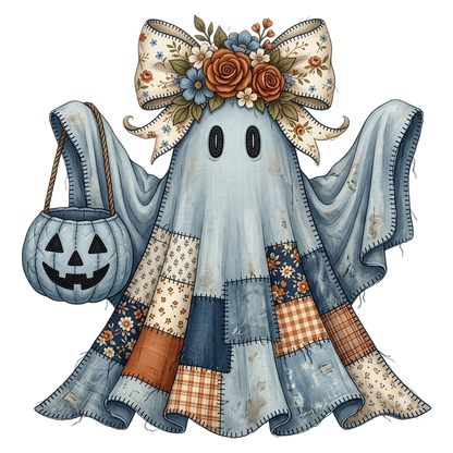 Quilted Floral Ghost Halloween PNG