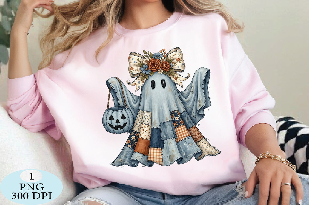 Quilted Floral Ghost Halloween PNG