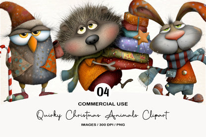 Quirky Christmas Animals Clipart PNG