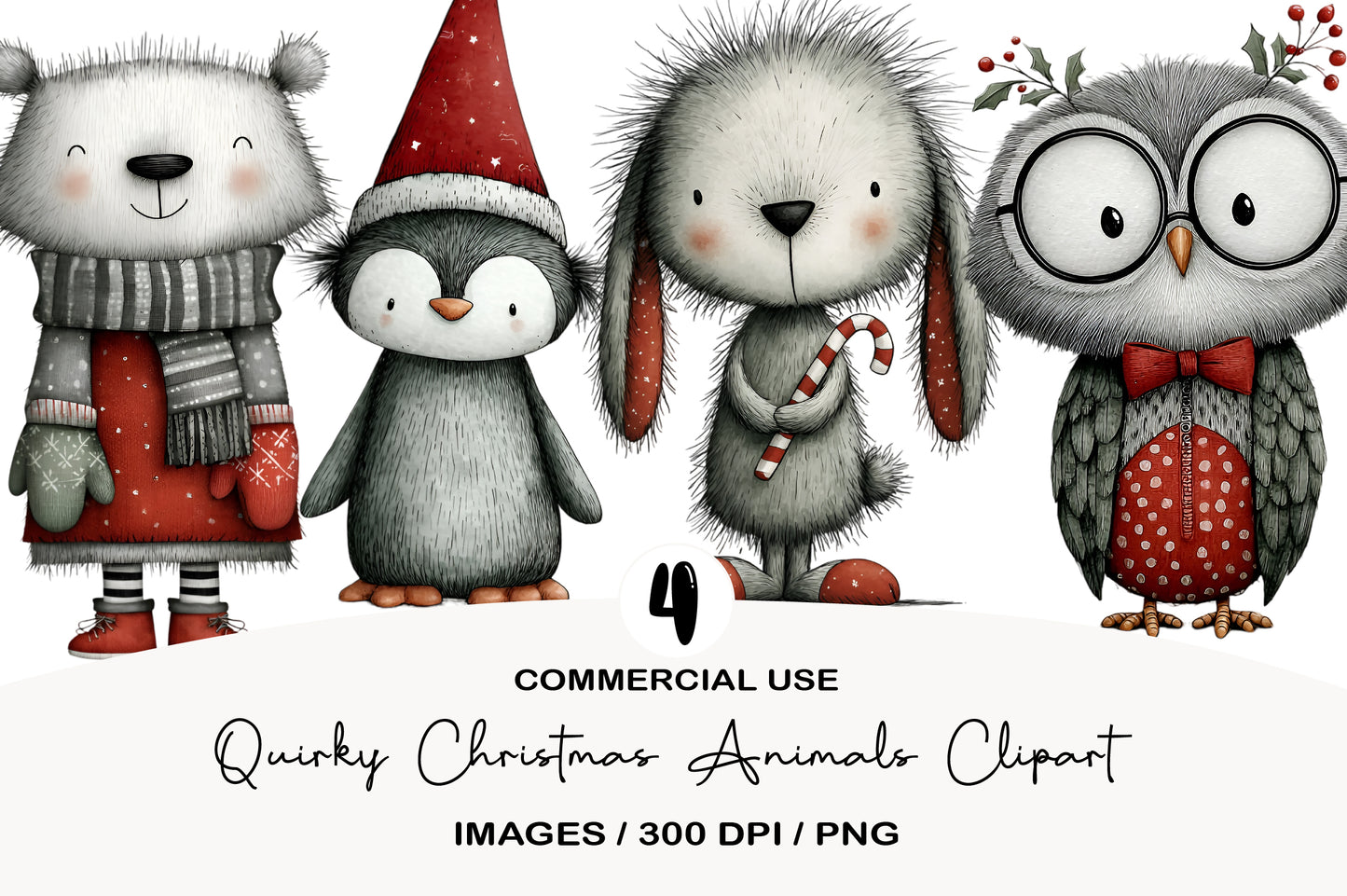 Quirky Christmas Animals Clipart PNG Sublimation