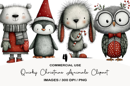 Quirky Christmas Animals Clipart PNG Sublimation