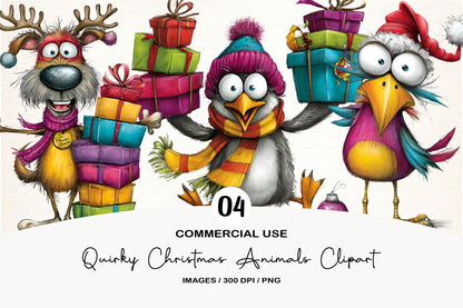 Quirky Christmas Animals Clipart PNG