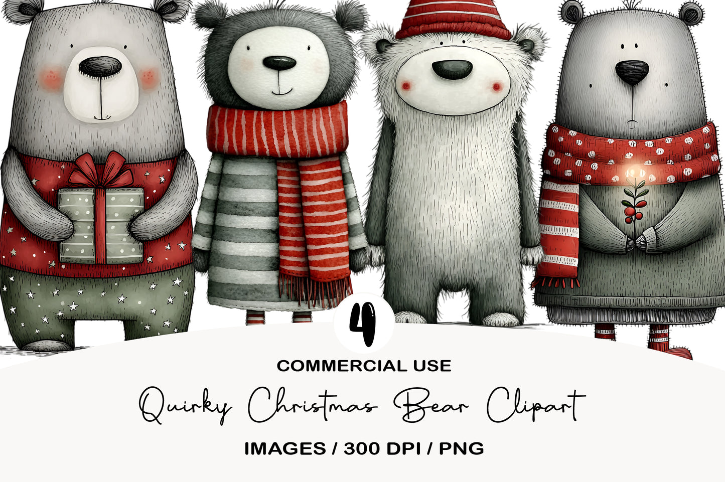 Quirky Christmas Bear Clipart PNG Sublimation