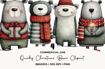 Quirky Christmas Bear Clipart PNG Sublimation