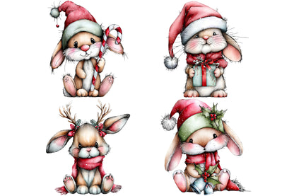 Quirky Christmas Bunny Clipart PNG Bundle