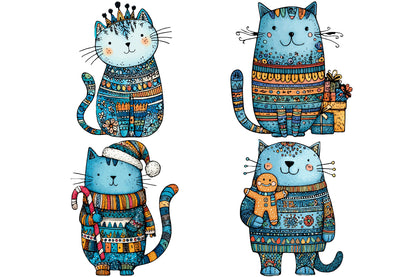 Quirky Christmas Cat Clipart PNG Bundle