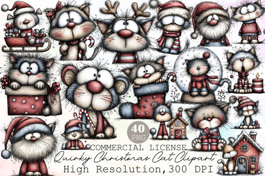 Quirky Christmas Cat Clipart PNG Bundle