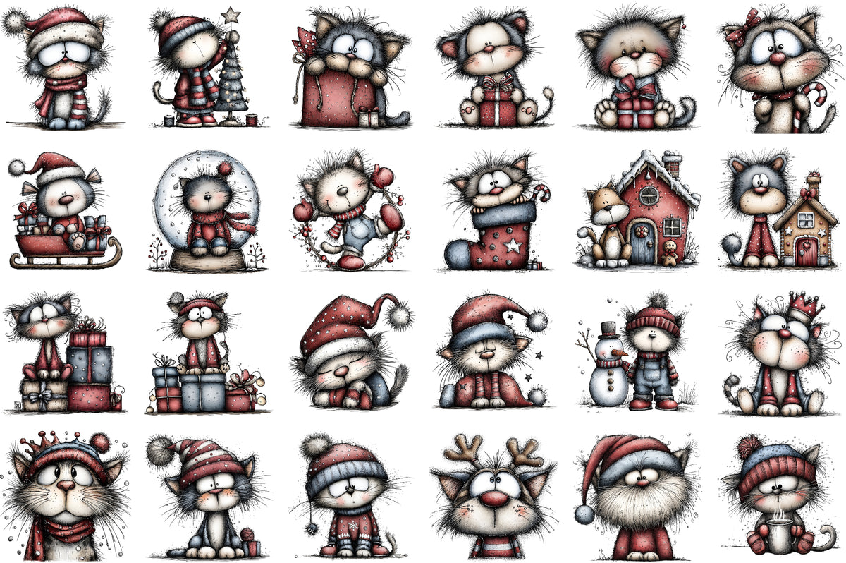 Quirky Christmas Cat Clipart PNG Bundle