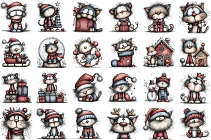 Quirky Christmas Cat Clipart PNG Bundle