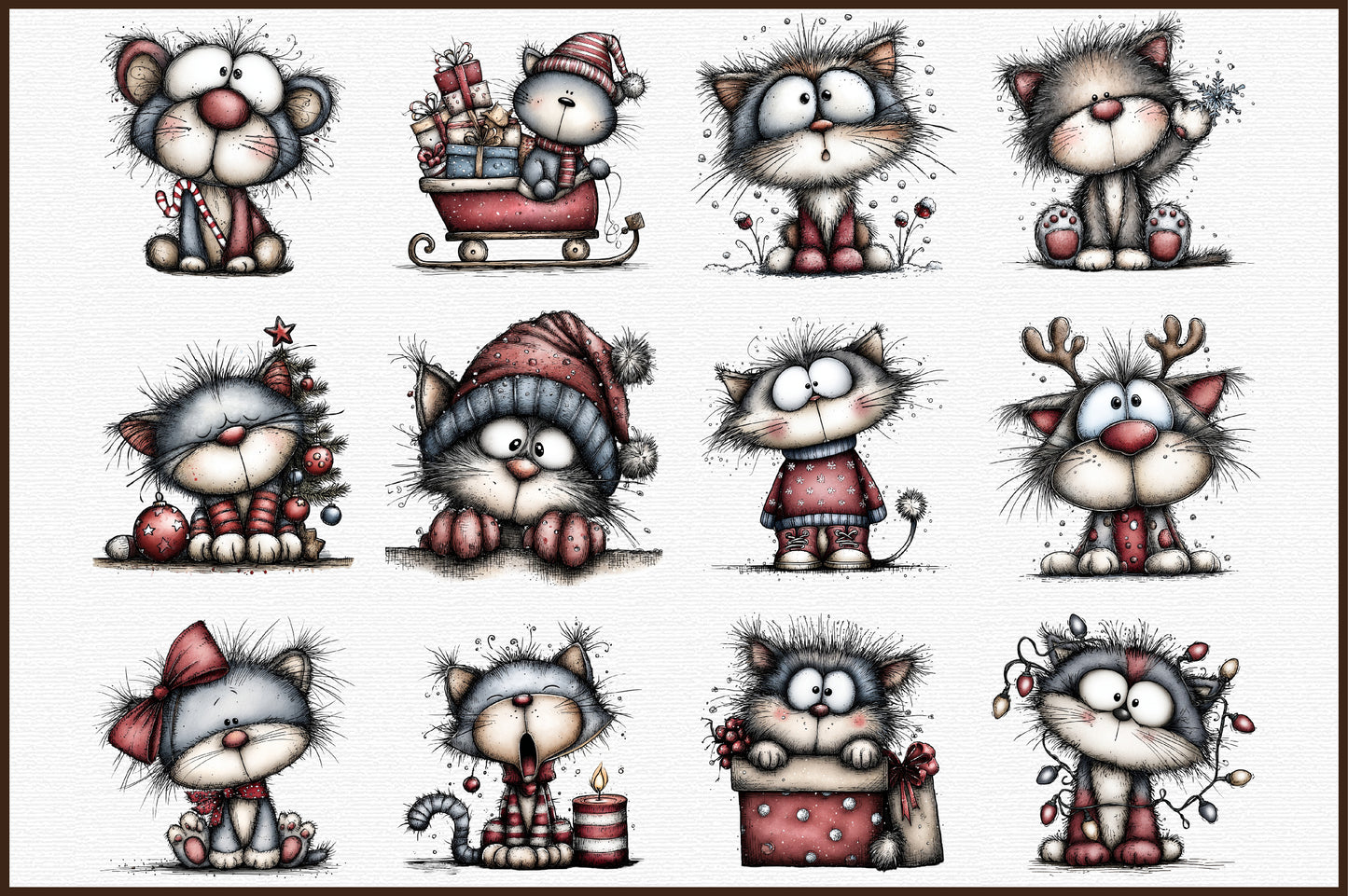 Quirky Christmas Cat Clipart PNG Bundle
