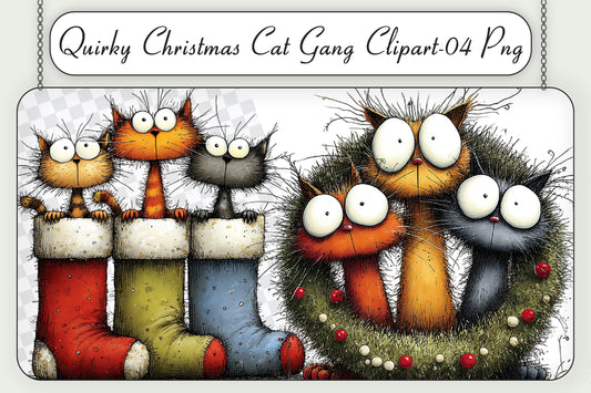 Quirky Christmas Cat Gang Clipart PNG Bundle