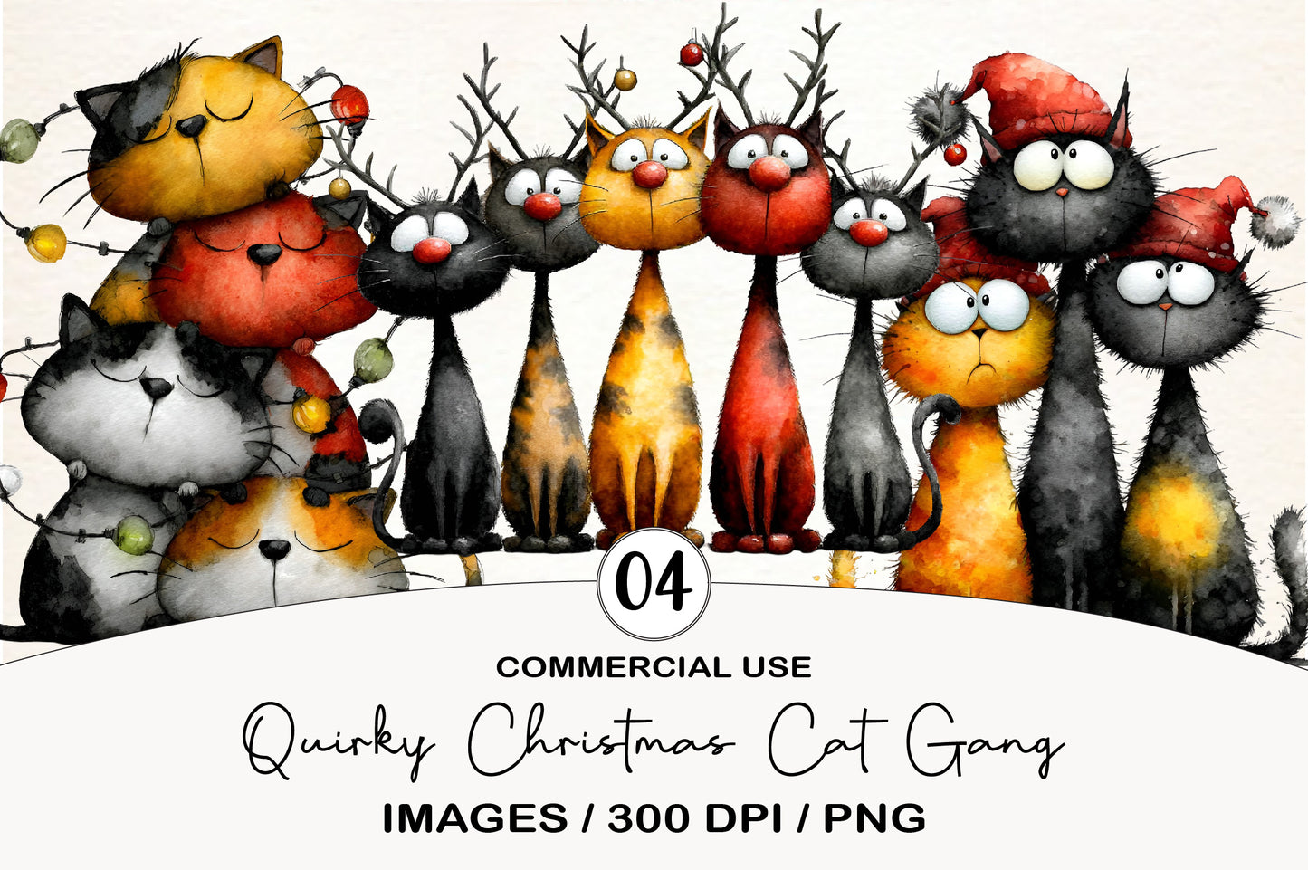 Quirky Christmas Cat Gang Clipart PNG