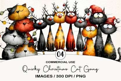 Quirky Christmas Cat Gang Clipart PNG
