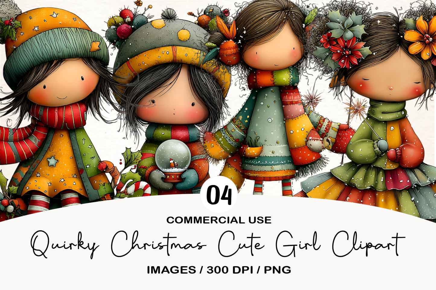 Quirky Christmas Cute Girl Clipart PNG Sublimation