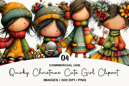 Quirky Christmas Cute Girl Clipart PNG Sublimation