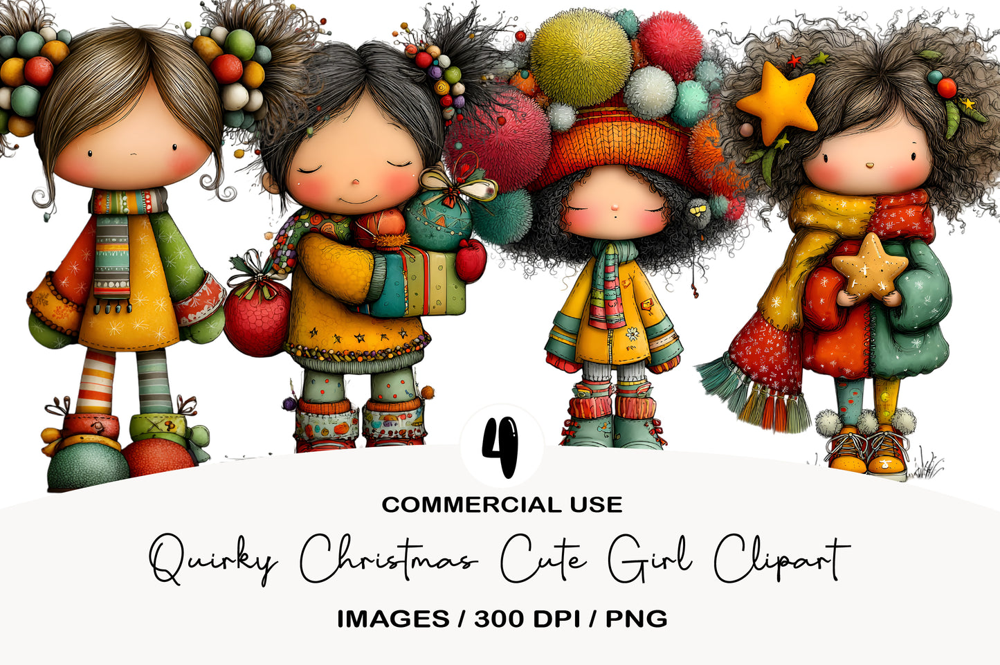 Quirky Christmas Cute Girl Clipart PNG Sublimation