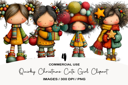 Quirky Christmas Cute Girl Clipart PNG Sublimation