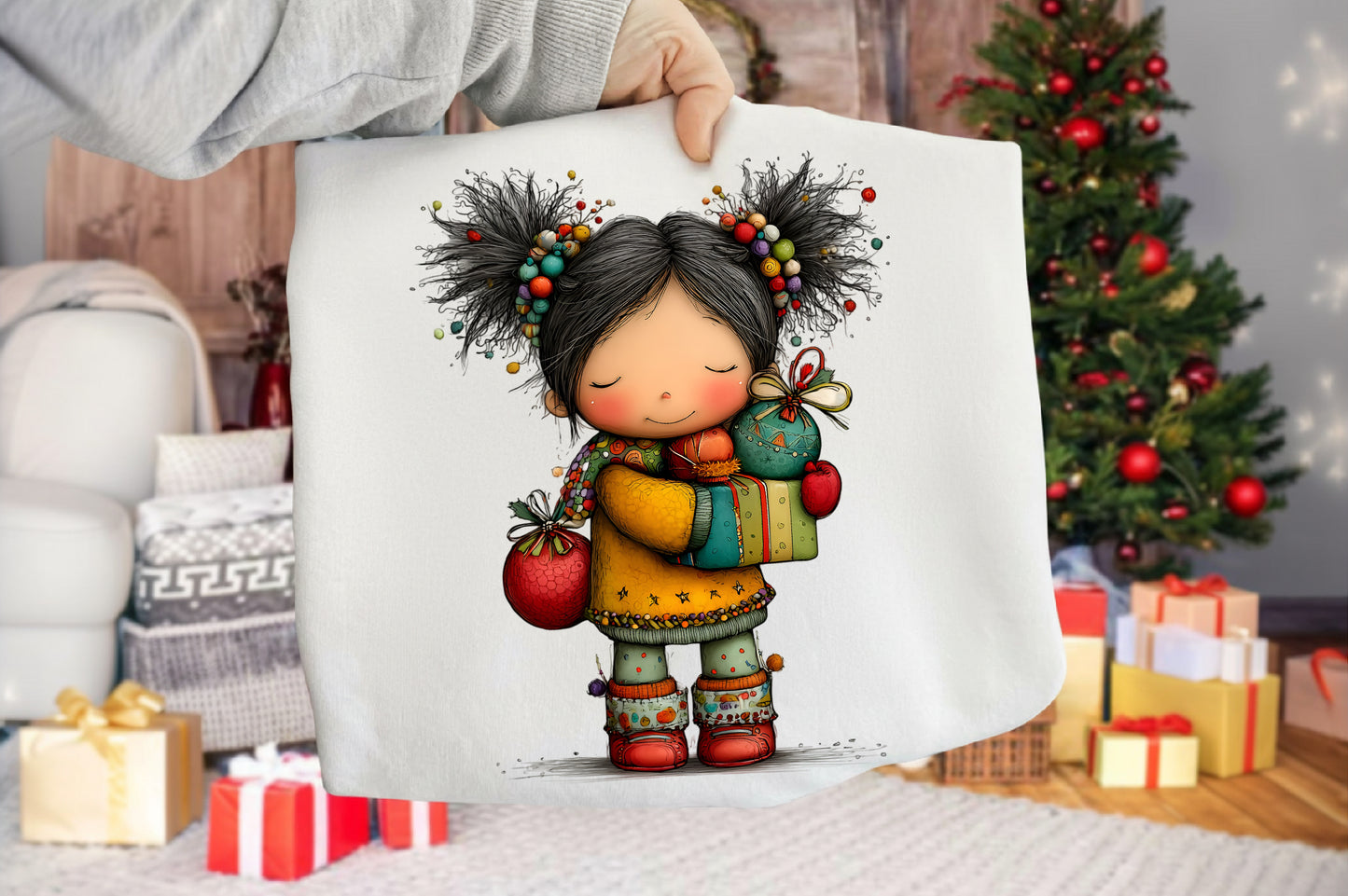 Quirky Christmas Cute Girl Clipart PNG Sublimation
