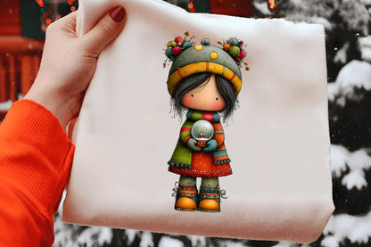 Quirky Christmas Cute Girl Clipart PNG Sublimation