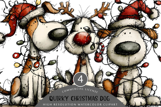 Quirky Funny Christmas Dog Clipart PNG Watercolor
