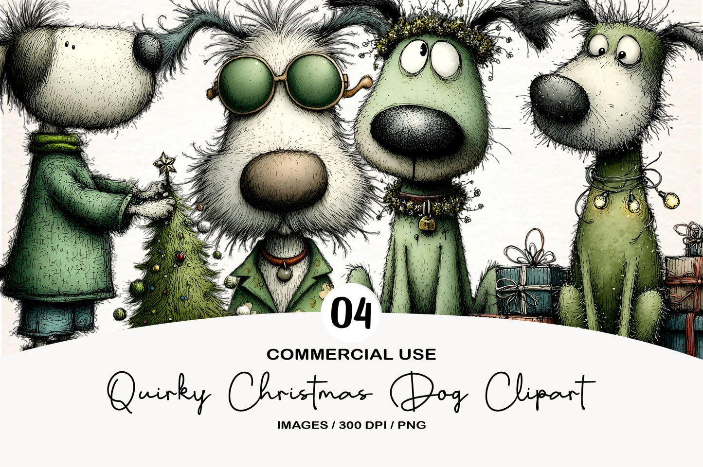 Quirky Christmas Dog Clipart PNG Bundle | Cute Watercolor Holiday Dog Clipart | Festive Christmas Puppy PNG