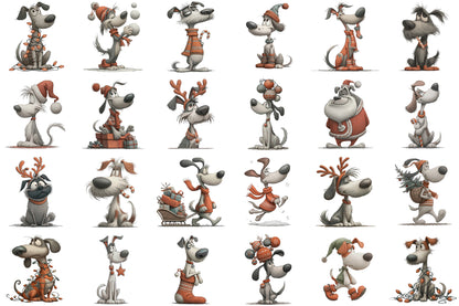 Quirky Christmas Dogs Clipart PNG Bundle