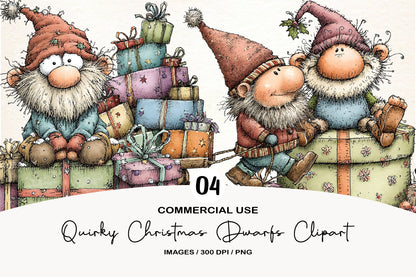 Quirky Christmas Dwarfs Clipart PNG Bundle | Cute Watercolor Holiday Dwarf Clipart | Festive Nordic Gnomes