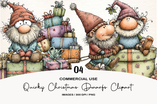 Quirky Christmas Dwarfs Clipart PNG Bundle | Cute Watercolor Holiday Dwarf Clipart | Festive Nordic Gnomes