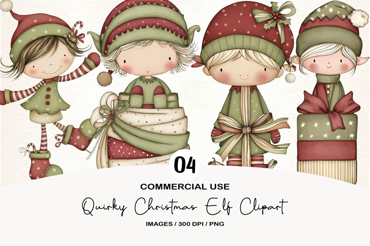 Quirky Christmas Elf Clipart PNG Bundle | Whimsical Watercolor Holiday Elf PNG | Cute Christmas Clipart