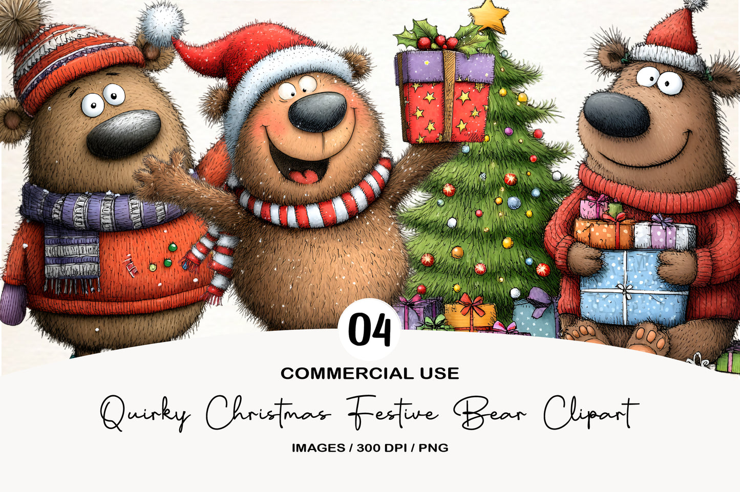 Quirky Christmas Festive Bear Clipart PNG