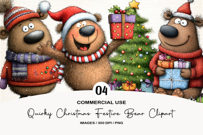 Quirky Christmas Festive Bear Clipart PNG