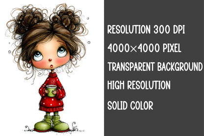 Quirky Christmas Girl Clipart PNG – Cute Holiday Girl Designs