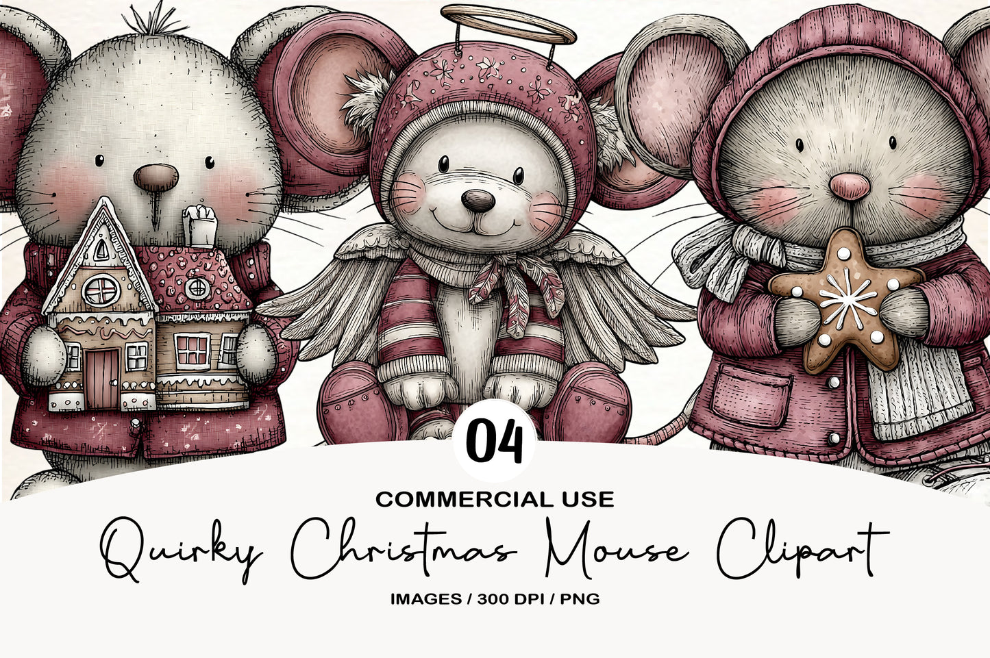 Quirky Christmas Mouse Clipart PNG