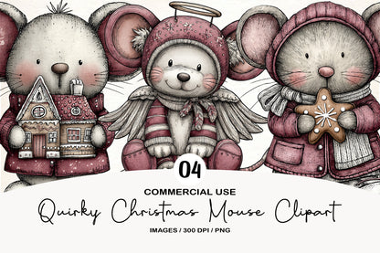 Quirky Christmas Mouse Clipart PNG