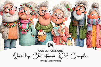 Quirky Christmas Old Couple Clipart PNG