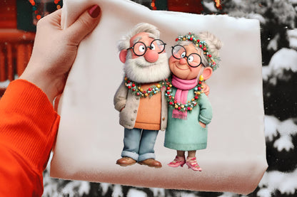 Quirky Christmas Old Couple Clipart PNG