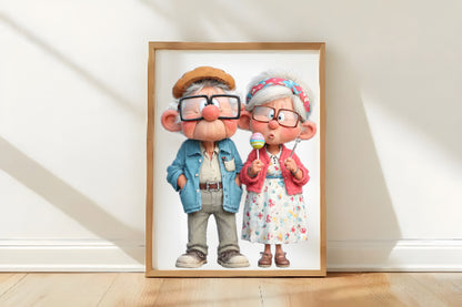 Quirky Christmas Old Couple Clipart PNG