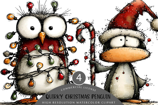 Quirky Funny Christmas Penguin Clipart PNG