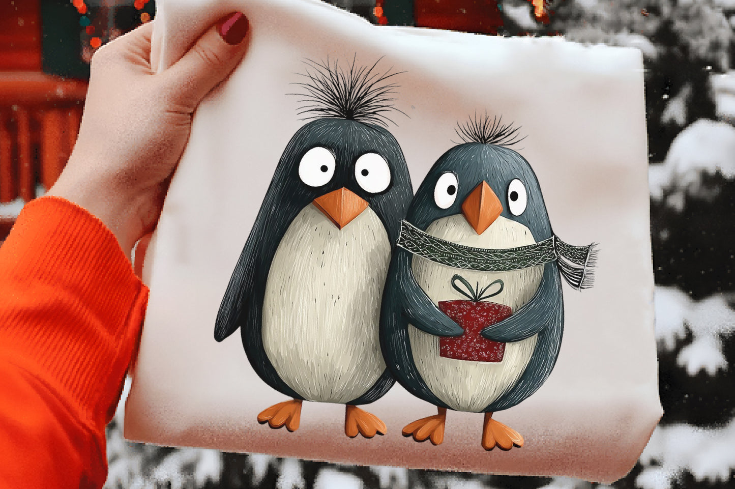 Quirky Christmas Penguin Couple Clipart PNG Bundle | Cute Watercolor Holiday Penguin Couple | Romantic Winter PNG