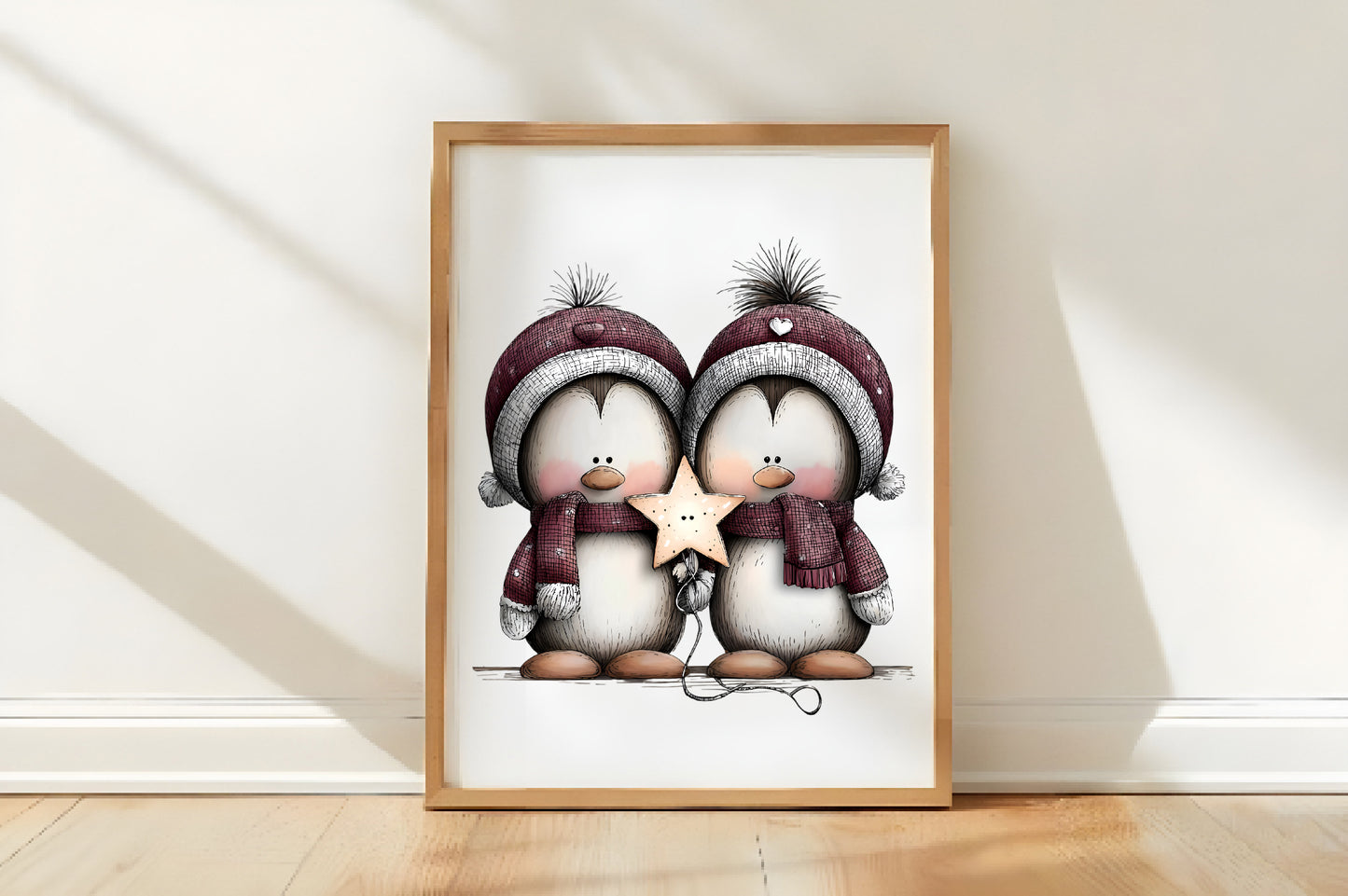 Quirky Christmas Penguin Couple Clipart PNG Bundle | Cute Watercolor Holiday Penguin Couple | Festive Winter Penguins PNG